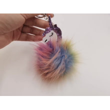 Colorful Fluffy Plush Soft Toys Pompom Unicorn Keychain Kids Bag Keychain